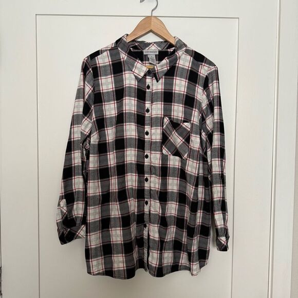 Catherines Shirt Womens Sz 1x Plaid Flannel Button Up 3/4 Sleeve Casual Country - Picture 1 of 11